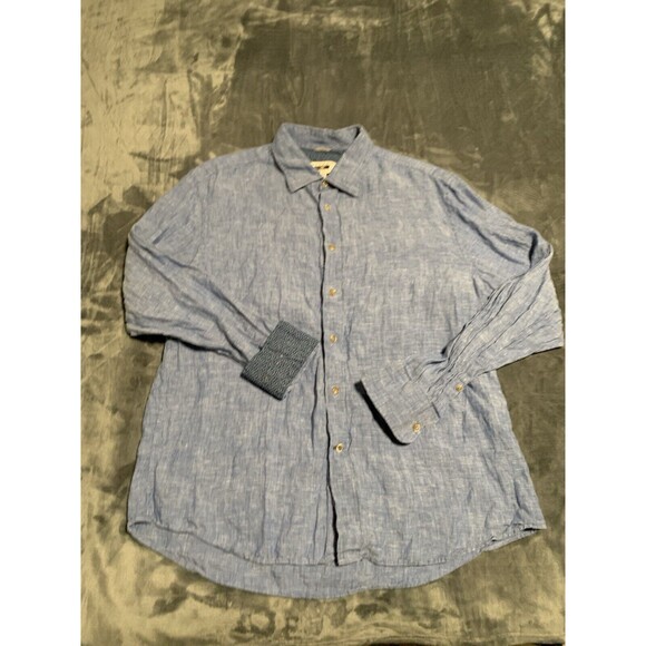 Joseph Abboud Linen Button-Up Shirt Men's XL Long Sleeve Heather Blue Flip Cuff - Picture 1 of 16
